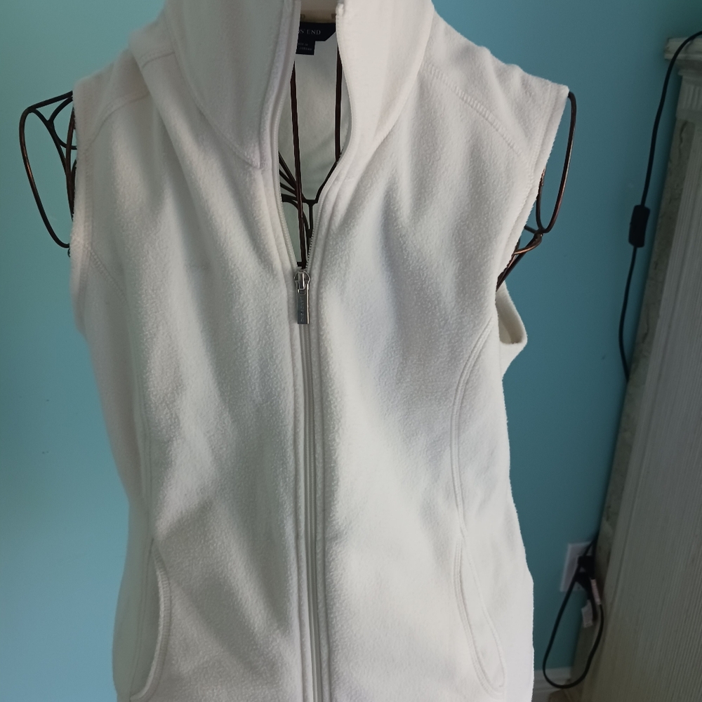 Lands' End Women's White Fleece Vest